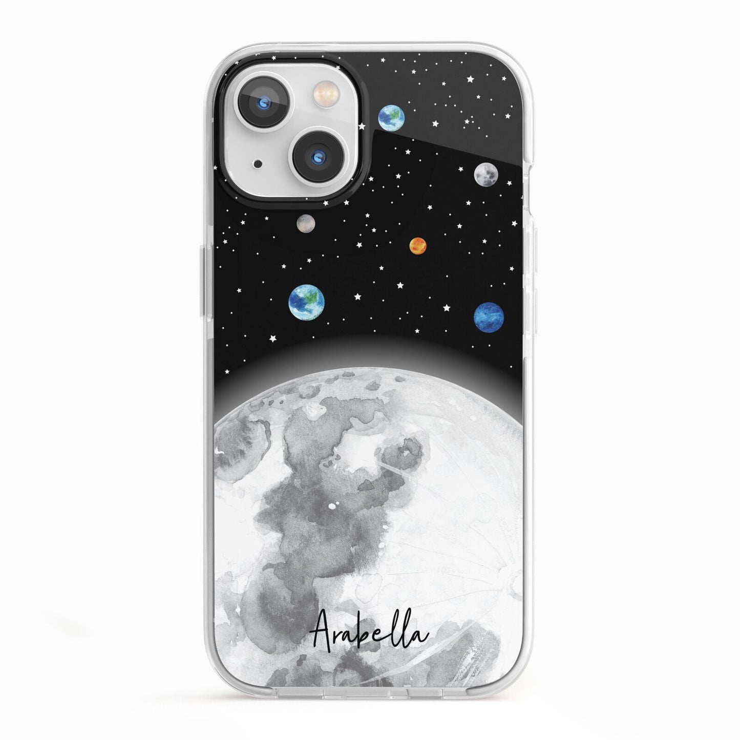 Watercolour Close up Moon with Name iPhone 13 TPU Impact Case with White Edges