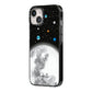 Watercolour Close up Moon with Name iPhone 14 Black Impact Case Side Angle on Silver phone