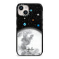 Watercolour Close up Moon with Name iPhone 14 Black Impact Case on Silver phone