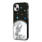 Watercolour Close up Moon with Name iPhone 14 Plus Black Impact Case Side Angle on Silver phone