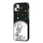 Watercolour Close up Moon with Name iPhone 14 Plus Black Impact Case Side Angle on Silver phone