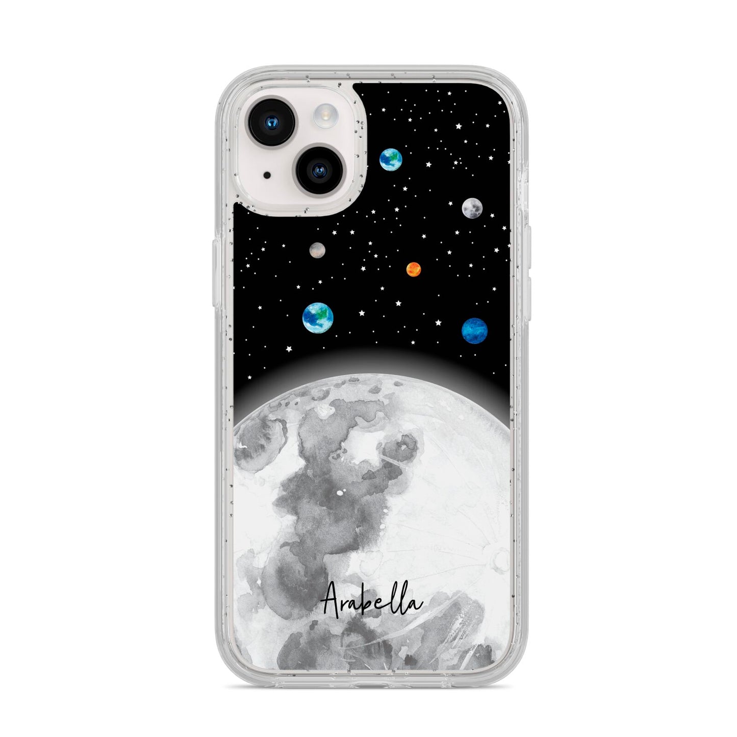 Watercolour Close up Moon with Name iPhone 14 Plus Glitter Tough Case Starlight