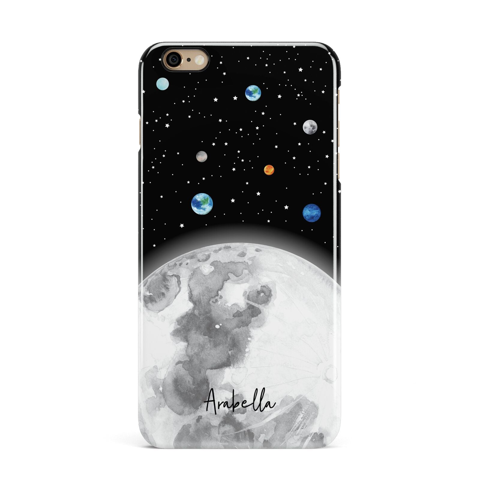 Watercolour Close up Moon with Name iPhone 6 Plus 3D Snap Case on Gold Phone