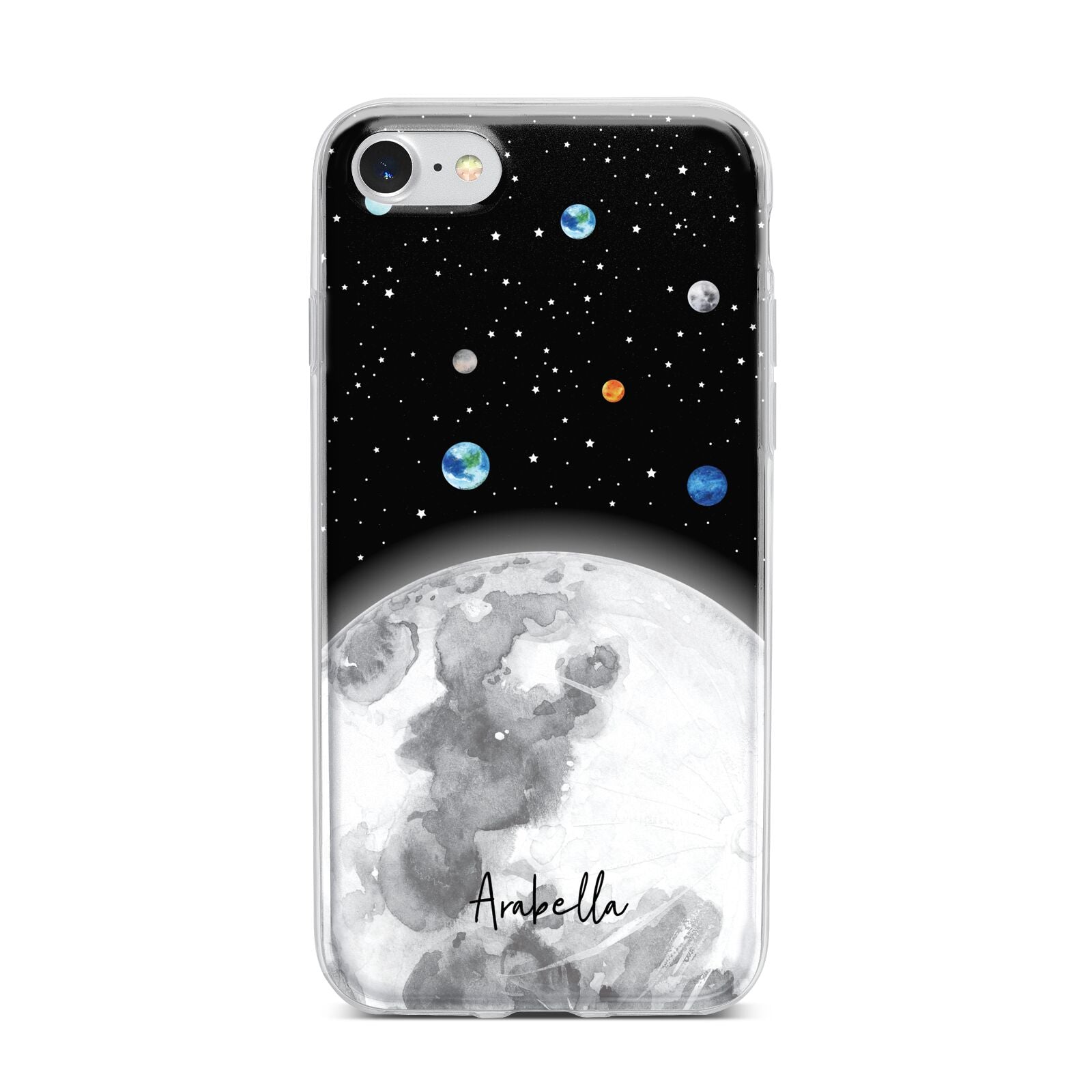 Watercolour Close up Moon with Name iPhone 7 Bumper Case on Silver iPhone