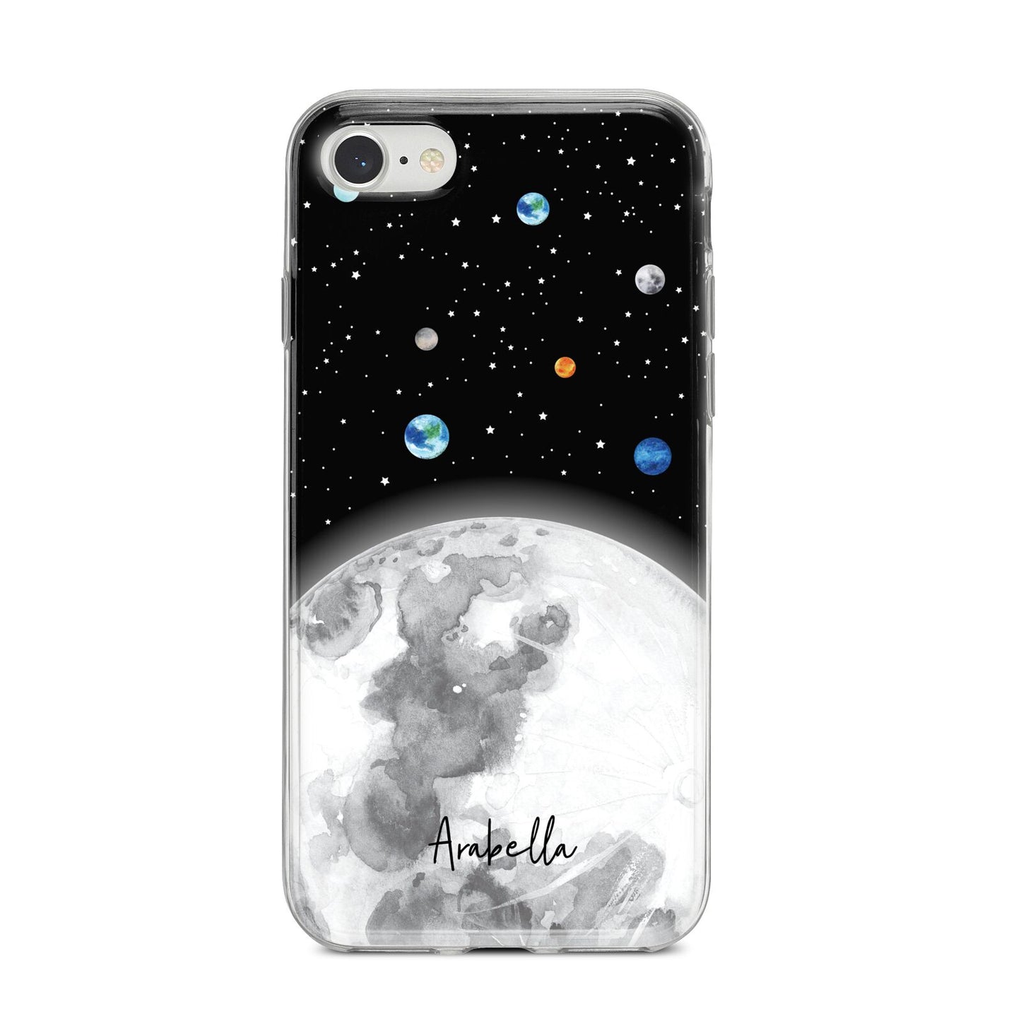 Watercolour Close up Moon with Name iPhone 8 Bumper Case on Silver iPhone