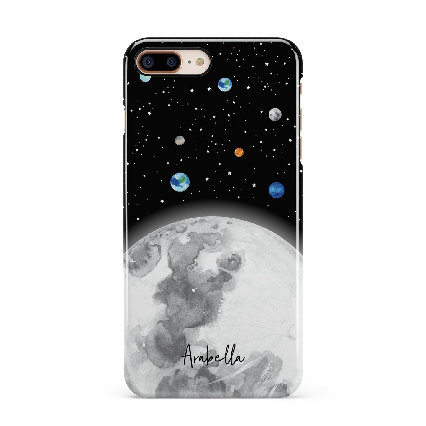 Watercolour Close up Moon with Name iPhone 8 Plus 3D Snap Case on Gold Phone