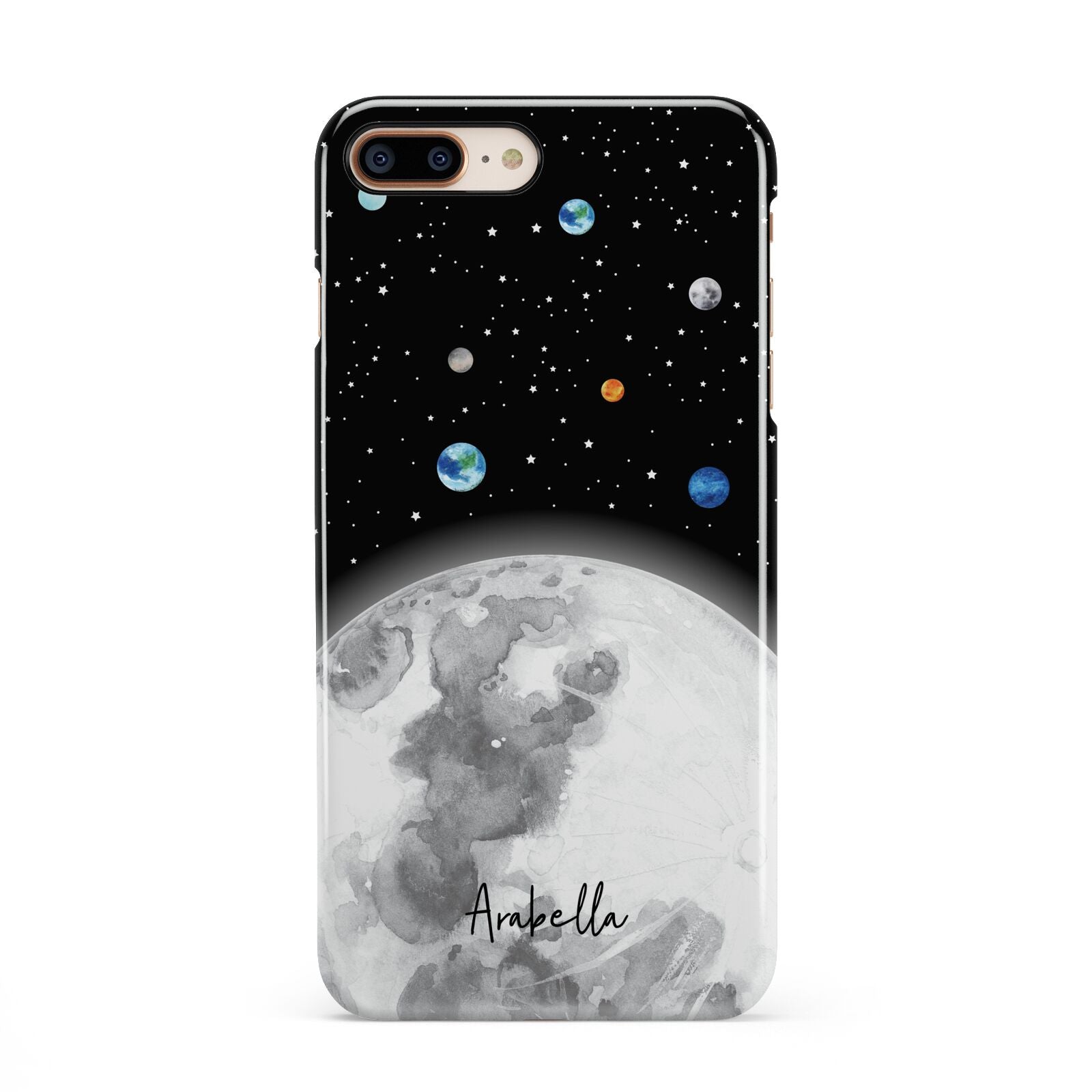Watercolour Close up Moon with Name iPhone 8 Plus 3D Snap Case on Gold Phone