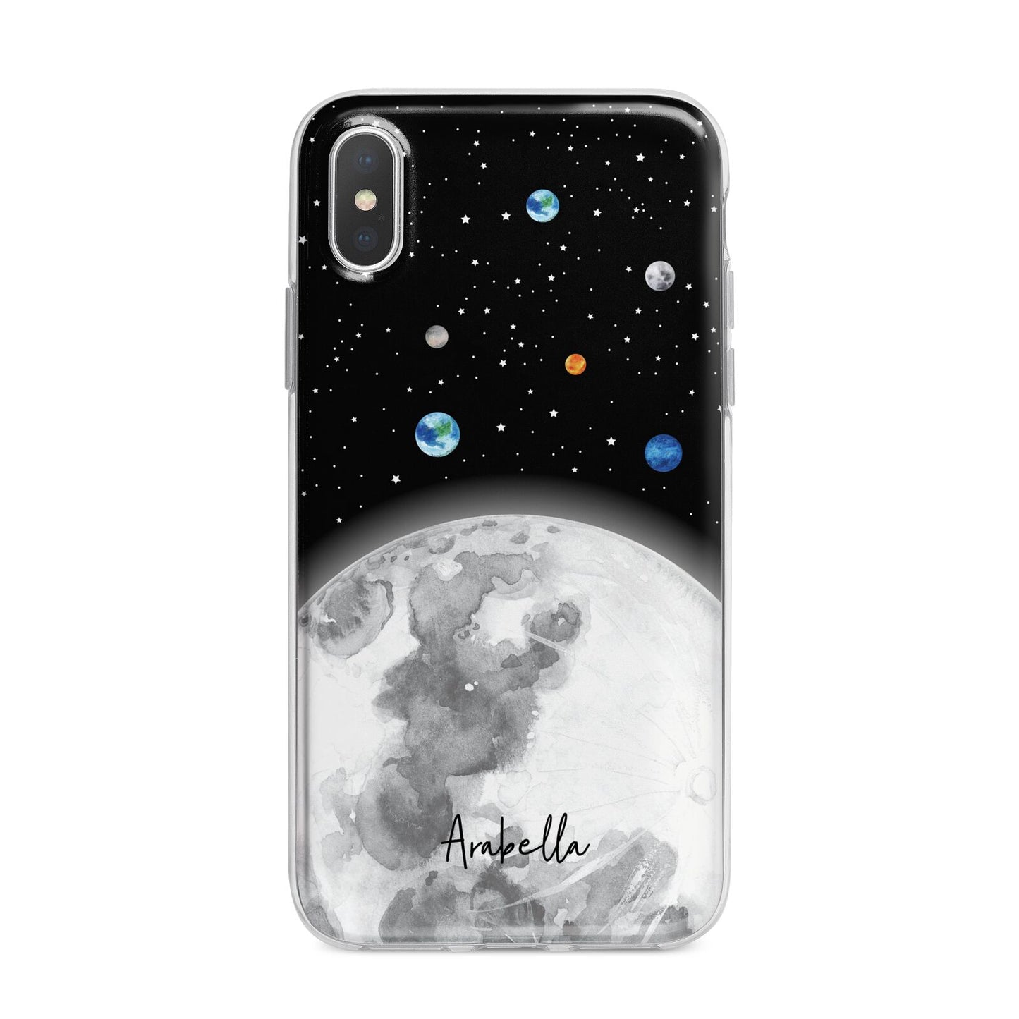 Watercolour Close up Moon with Name iPhone X Bumper Case on Silver iPhone Alternative Image 1