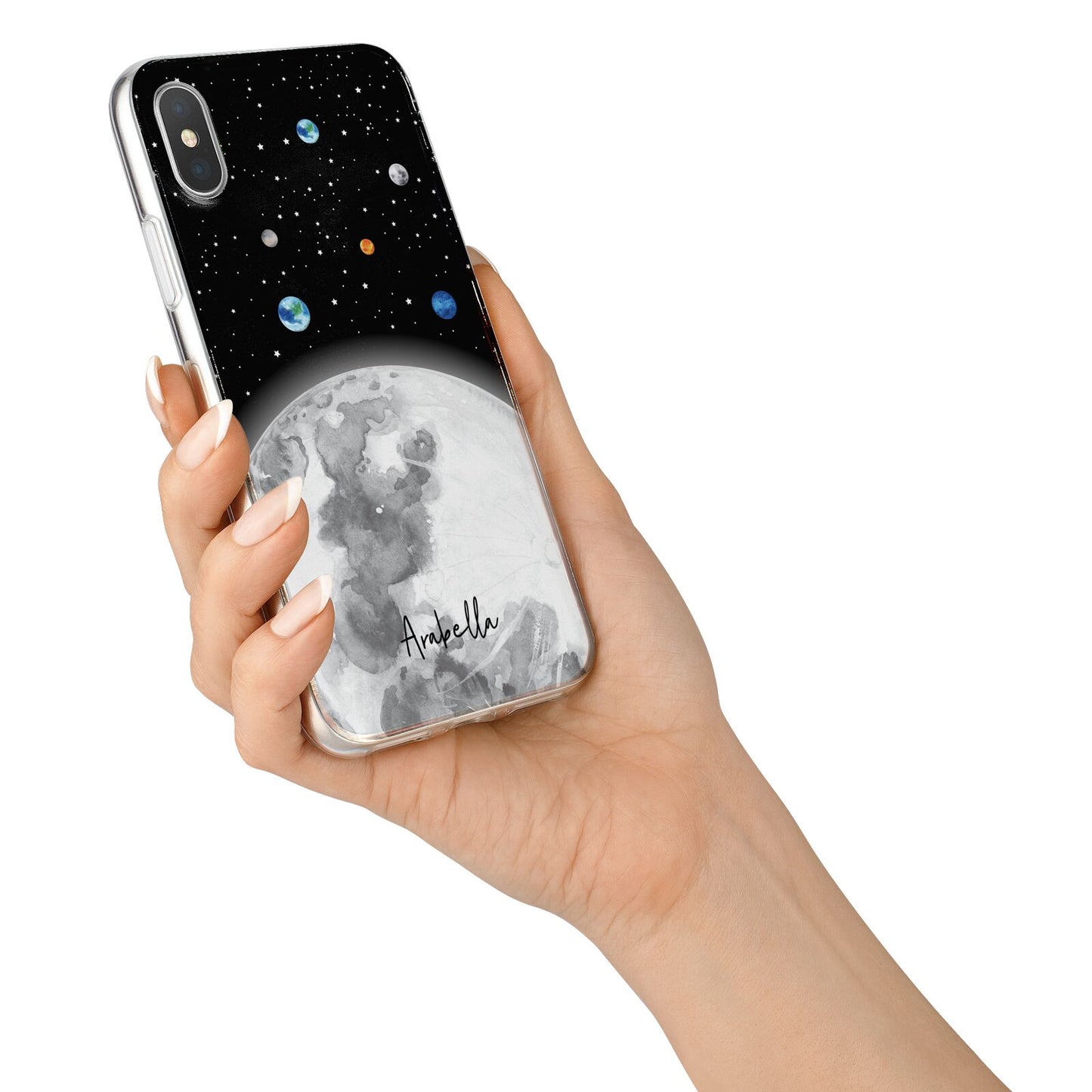 Watercolour Close up Moon with Name iPhone X Bumper Case on Silver iPhone Alternative Image 2