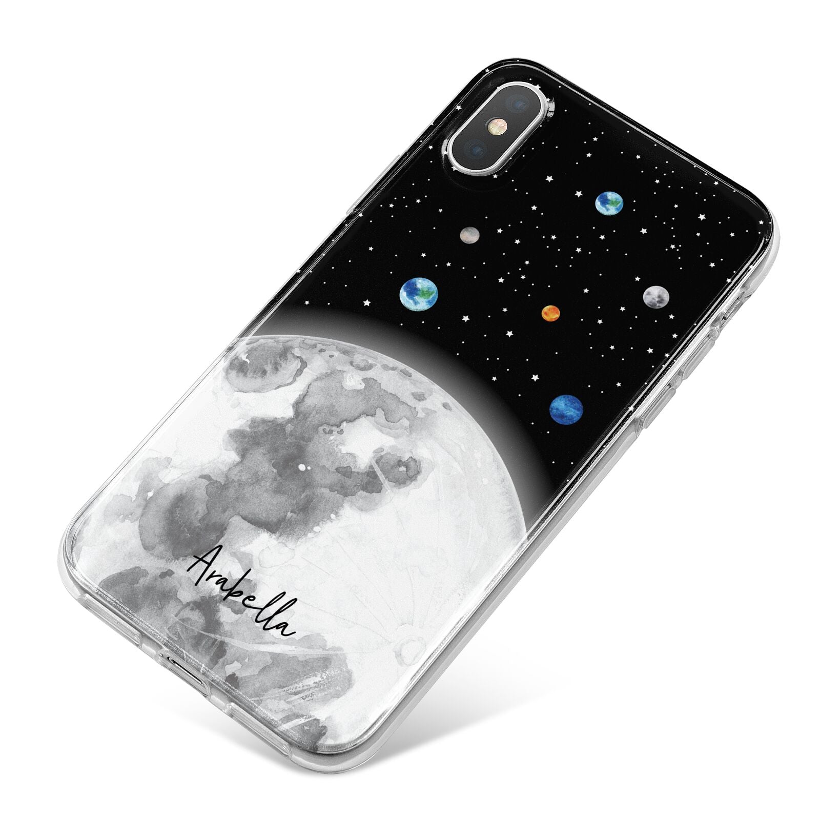 Watercolour Close up Moon with Name iPhone X Bumper Case on Silver iPhone
