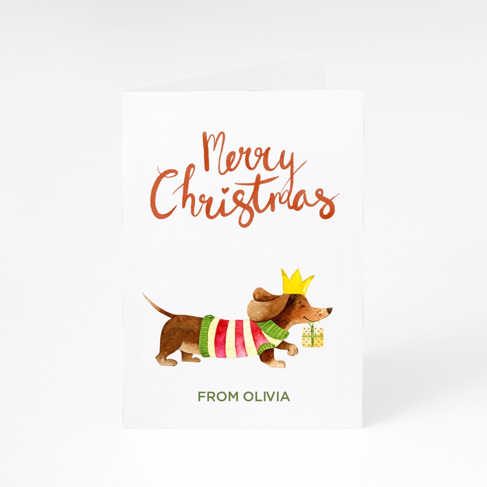 Watercolour Festive Dachsund with Name A5 Greetings Card