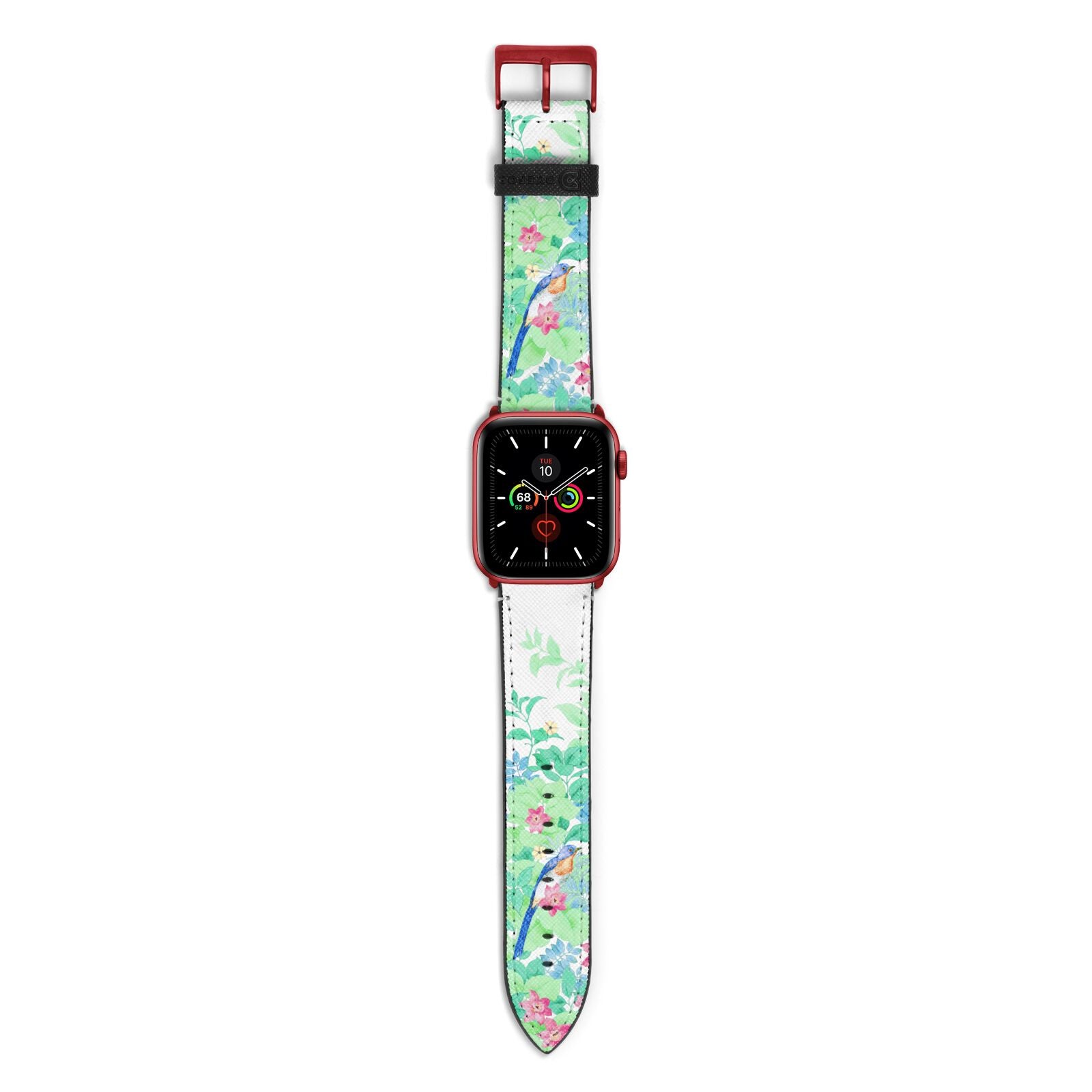 Watercolour Floral Apple Watch Strap with Red Hardware