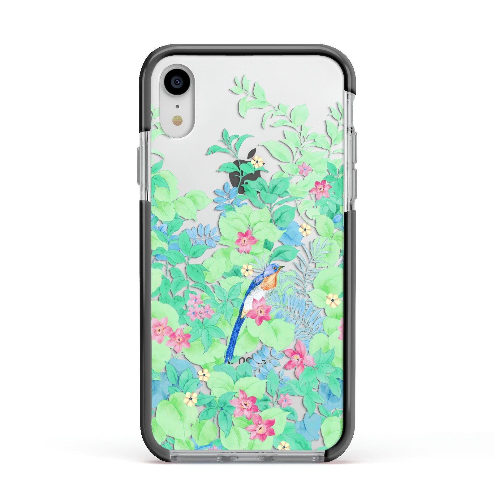 Watercolour Floral Apple iPhone XR Impact Case Black Edge on Silver Phone