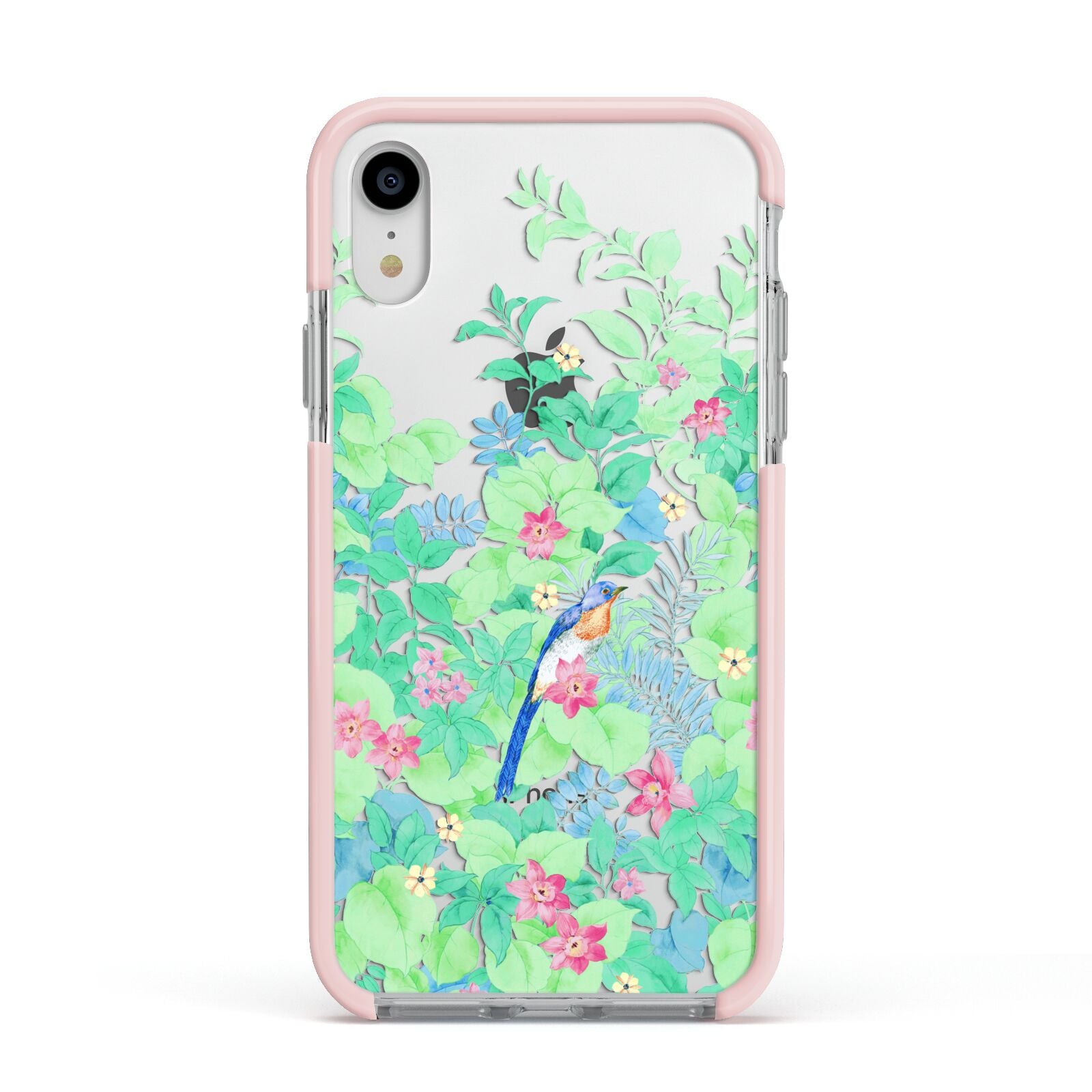 Watercolour Floral Apple iPhone XR Impact Case Pink Edge on Silver Phone