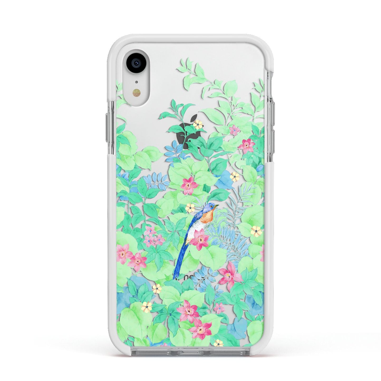 Watercolour Floral Apple iPhone XR Impact Case White Edge on Silver Phone