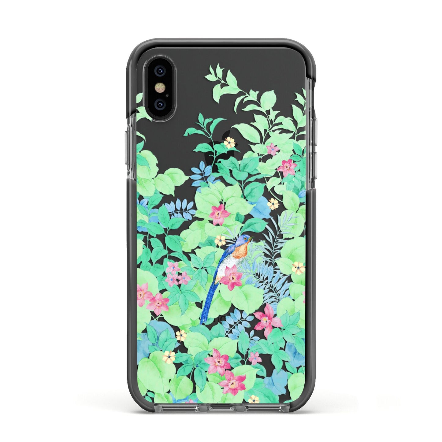 Watercolour Floral Apple iPhone Xs Impact Case Black Edge on Black Phone