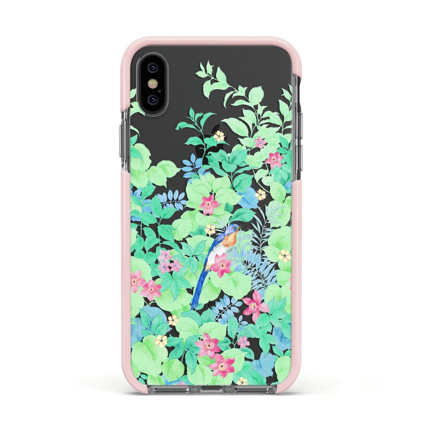 Watercolour Floral Apple iPhone Xs Impact Case Pink Edge on Black Phone
