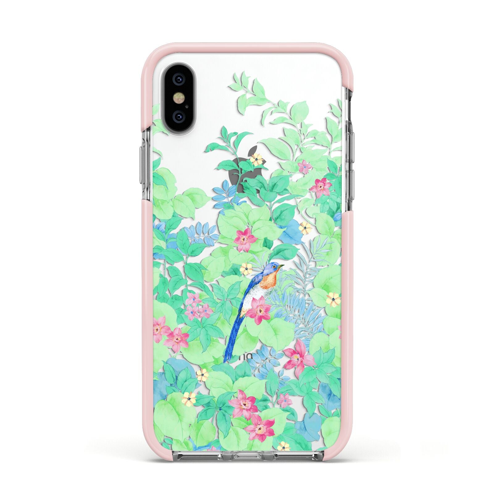 Watercolour Floral Apple iPhone Xs Impact Case Pink Edge on Silver Phone