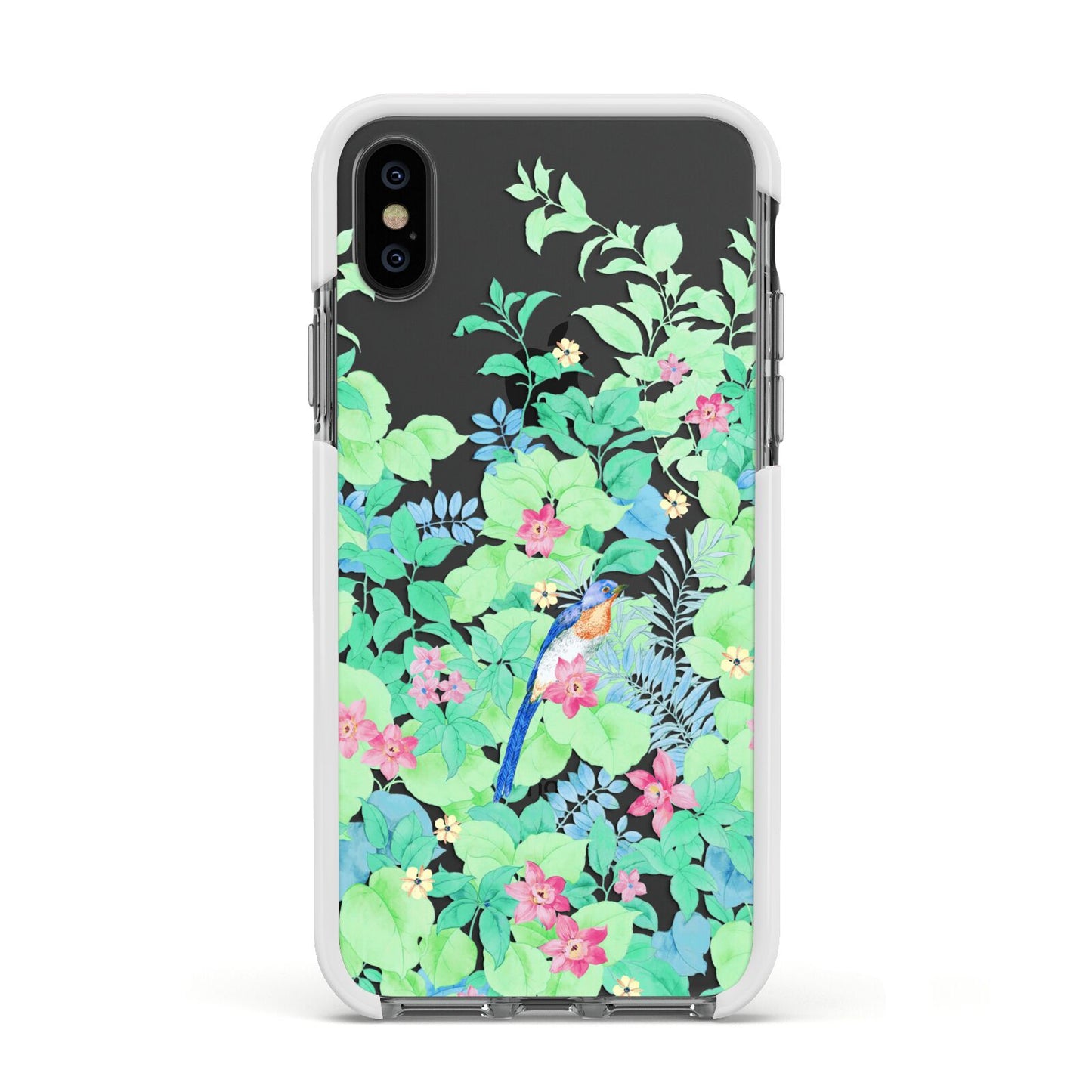 Watercolour Floral Apple iPhone Xs Impact Case White Edge on Black Phone