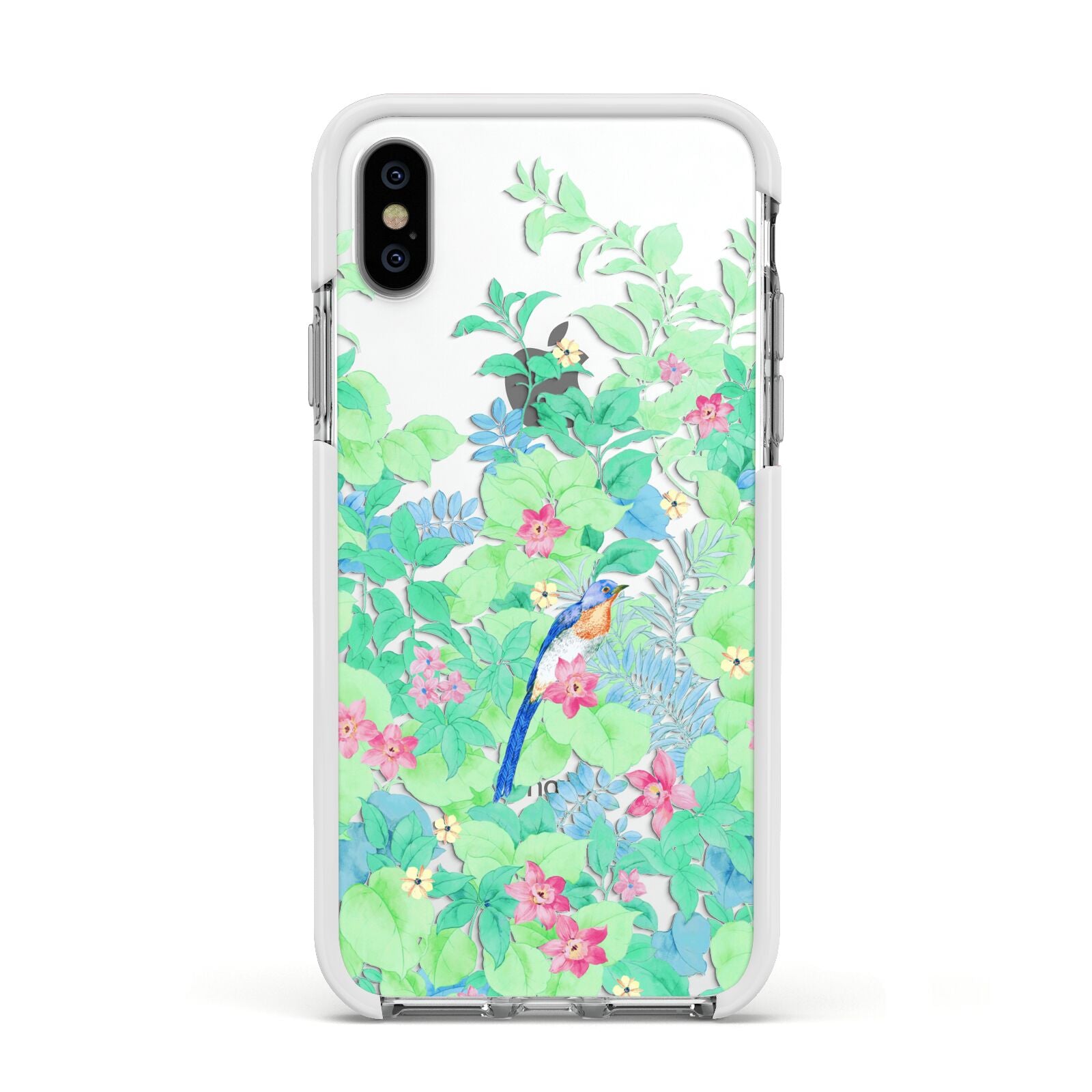Watercolour Floral Apple iPhone Xs Impact Case White Edge on Silver Phone