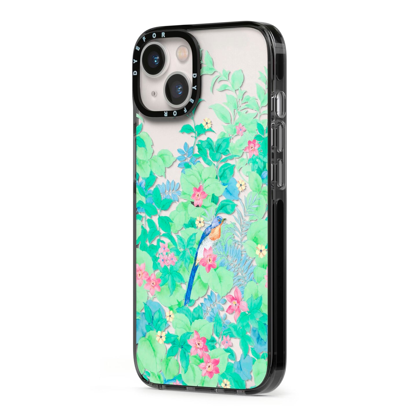 Watercolour Floral iPhone 13 Black Impact Case Side Angle on Silver phone