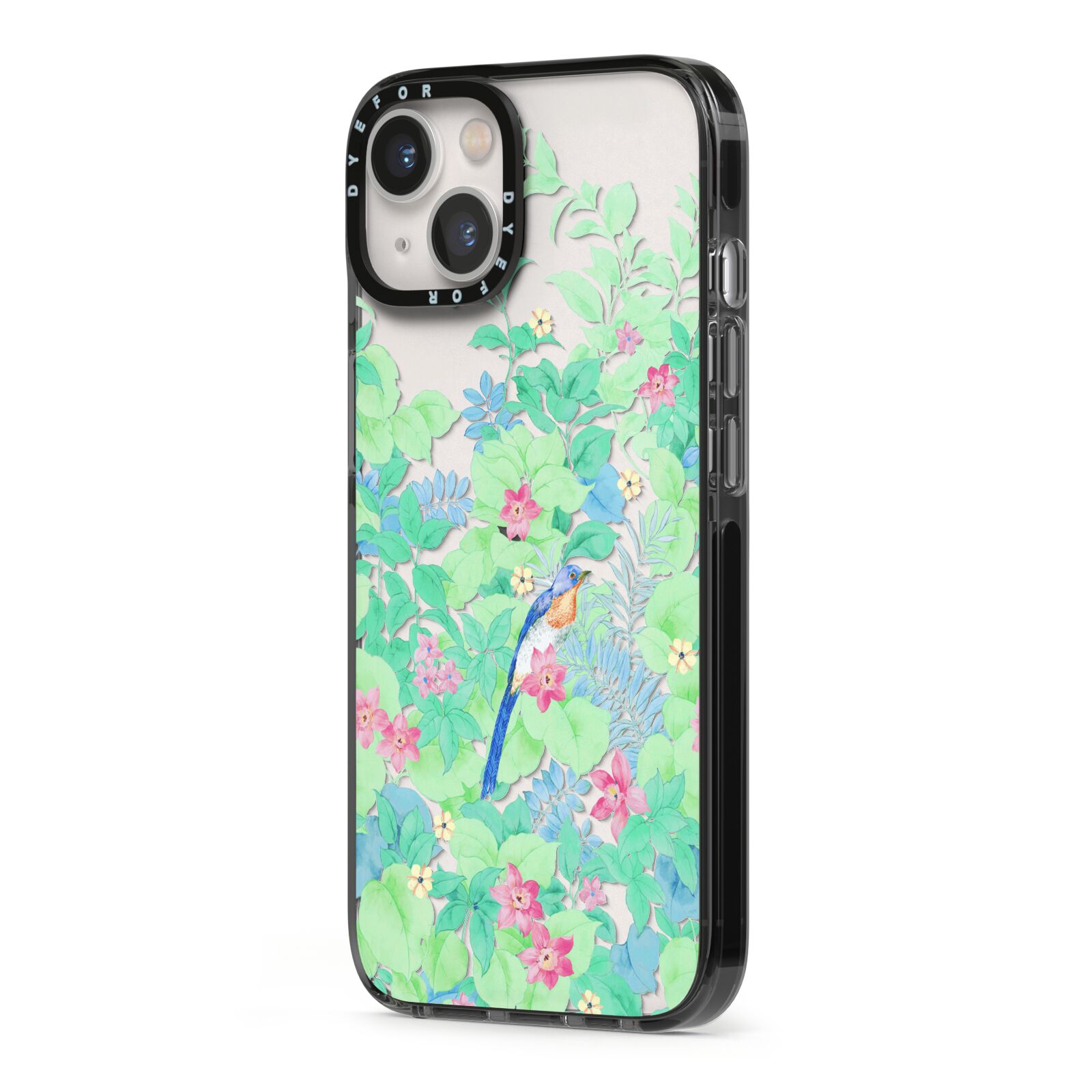 Watercolour Floral iPhone 13 Black Impact Case Side Angle on Silver phone
