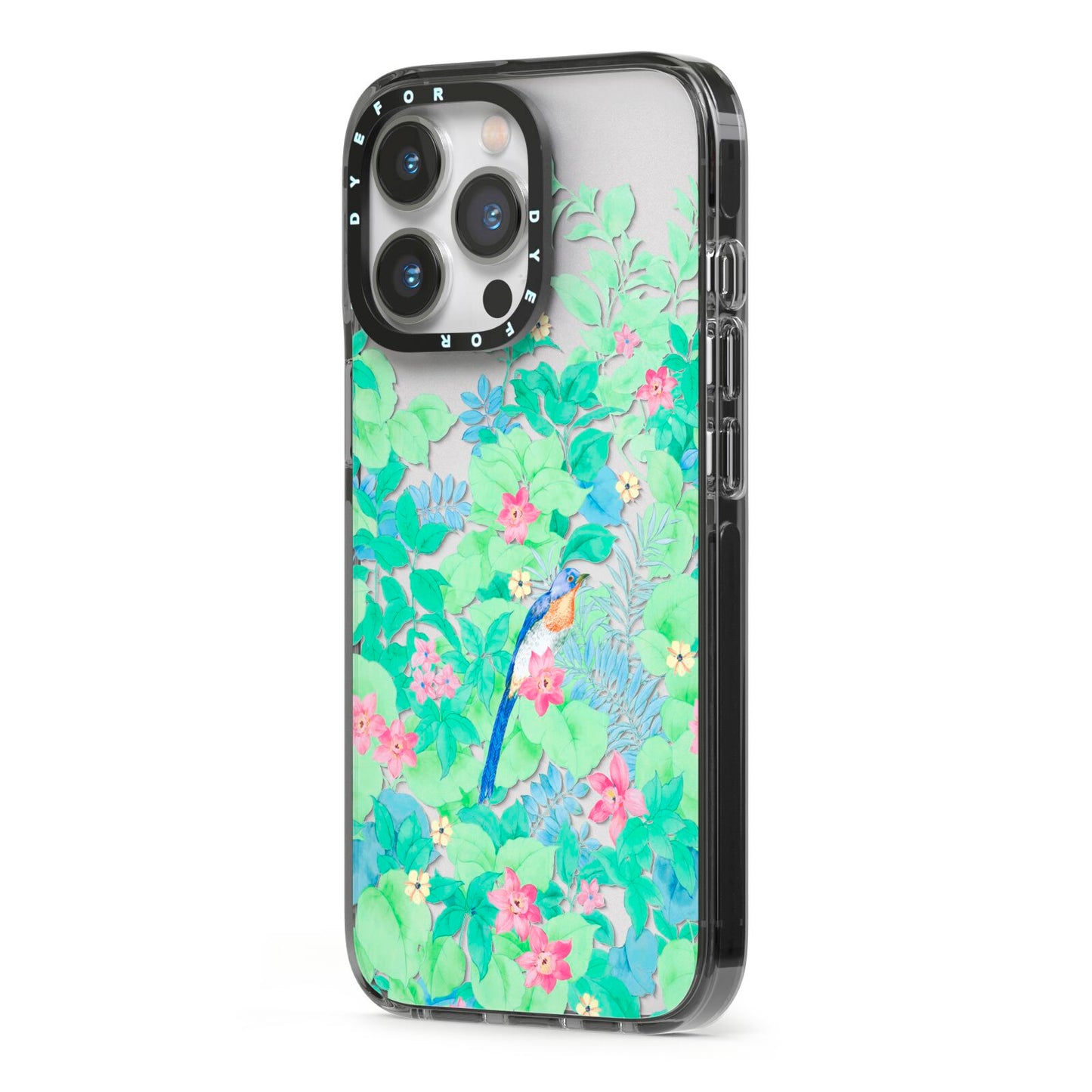 Watercolour Floral iPhone 13 Pro Black Impact Case Side Angle on Silver phone