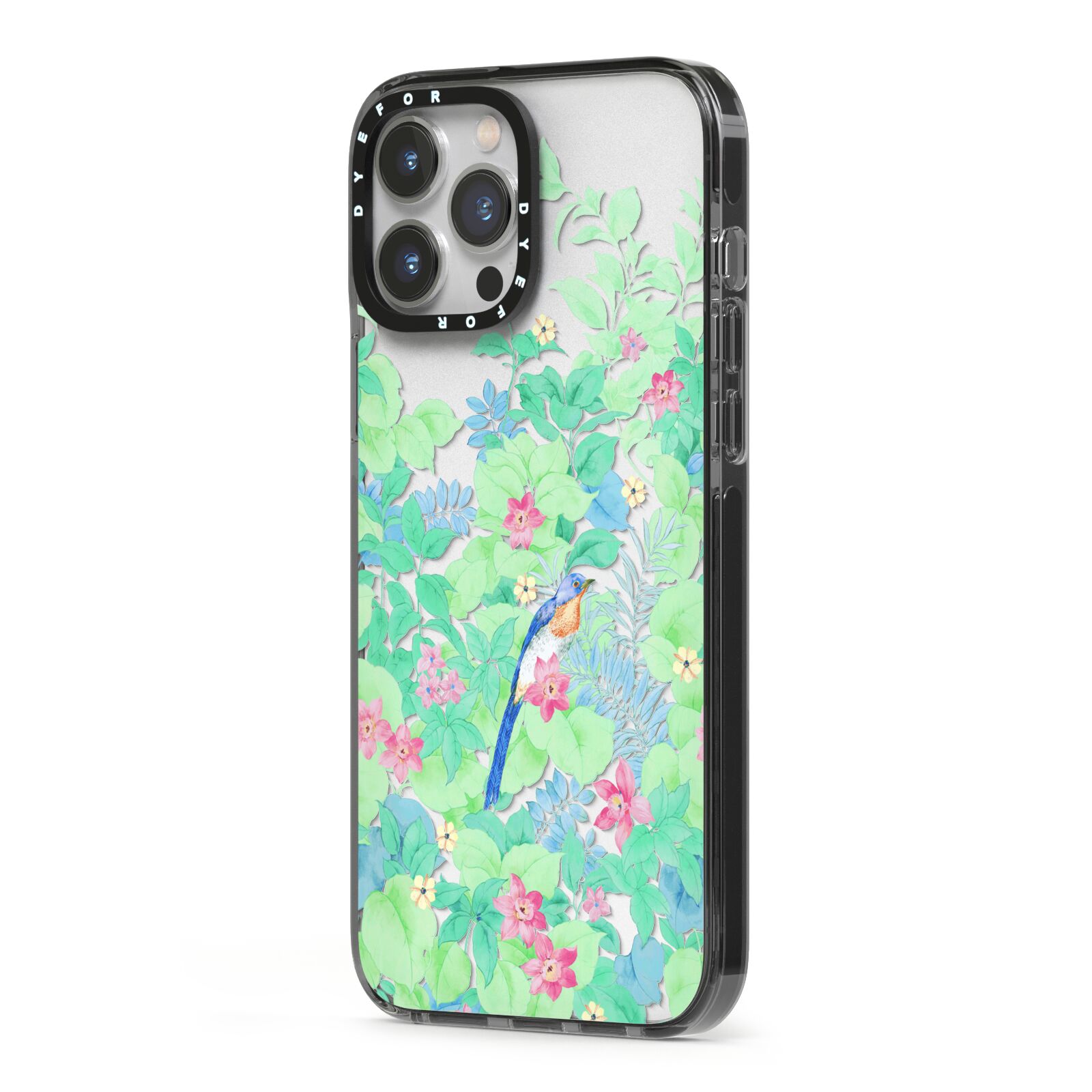 Watercolour Floral iPhone 13 Pro Max Black Impact Case Side Angle on Silver phone