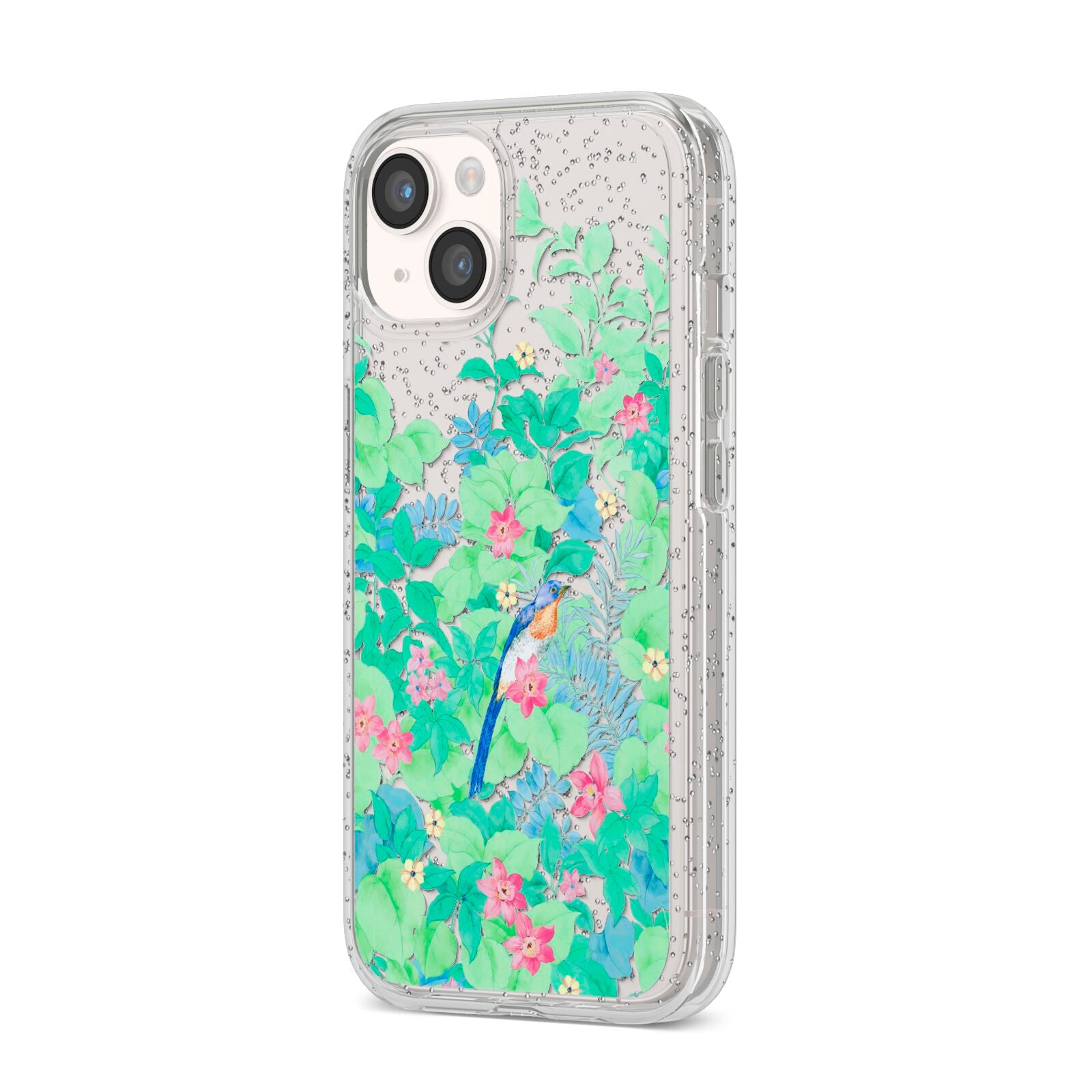 Watercolour Floral iPhone 14 Glitter Tough Case Starlight Angled Image