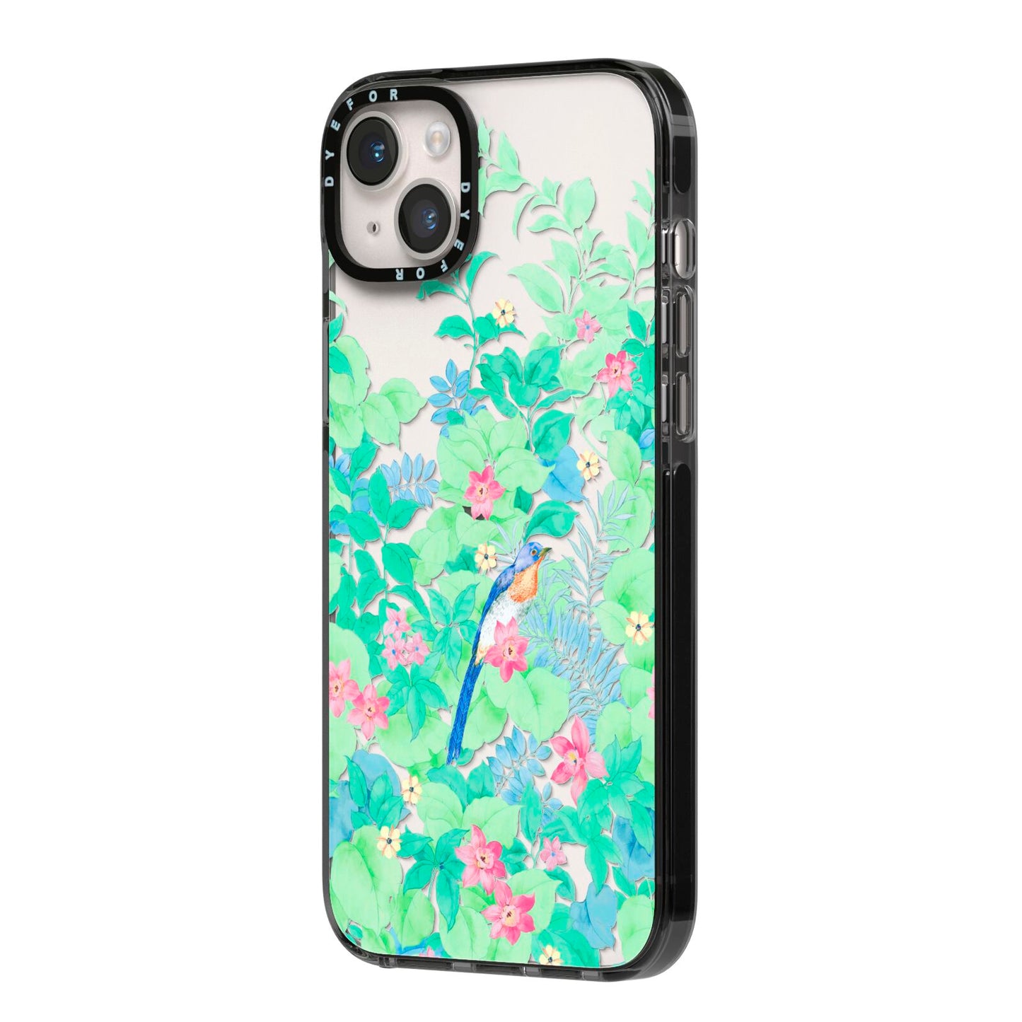 Watercolour Floral iPhone 14 Plus Black Impact Case Side Angle on Silver phone