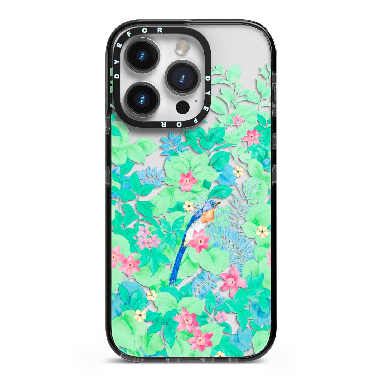 Watercolour Floral iPhone 14 Pro Black Impact Case on Silver phone