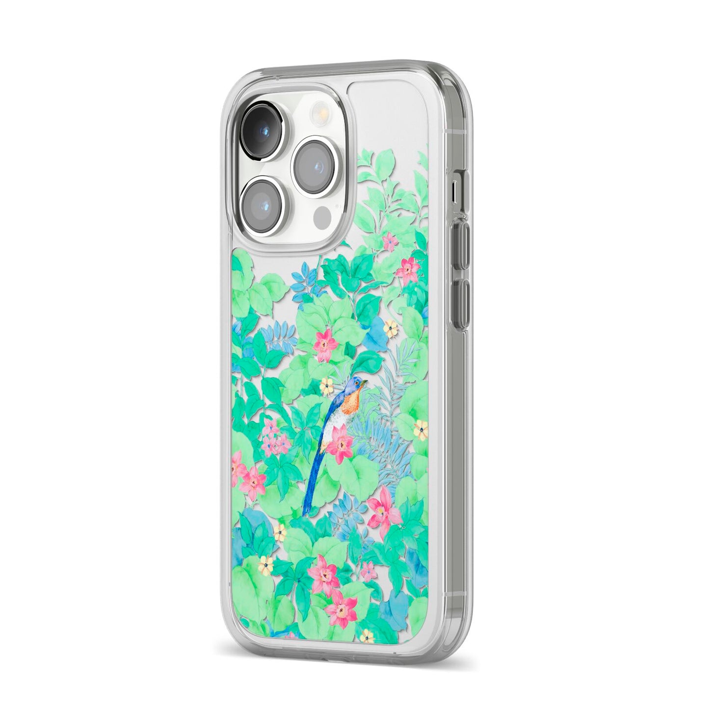 Watercolour Floral iPhone 14 Pro Clear Tough Case Silver Angled Image