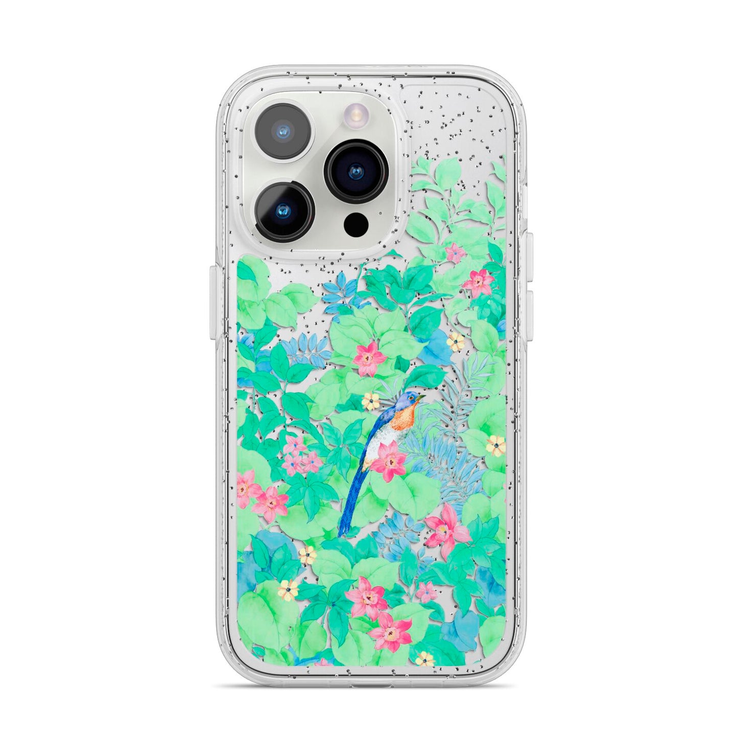 Watercolour Floral iPhone 14 Pro Glitter Tough Case Silver