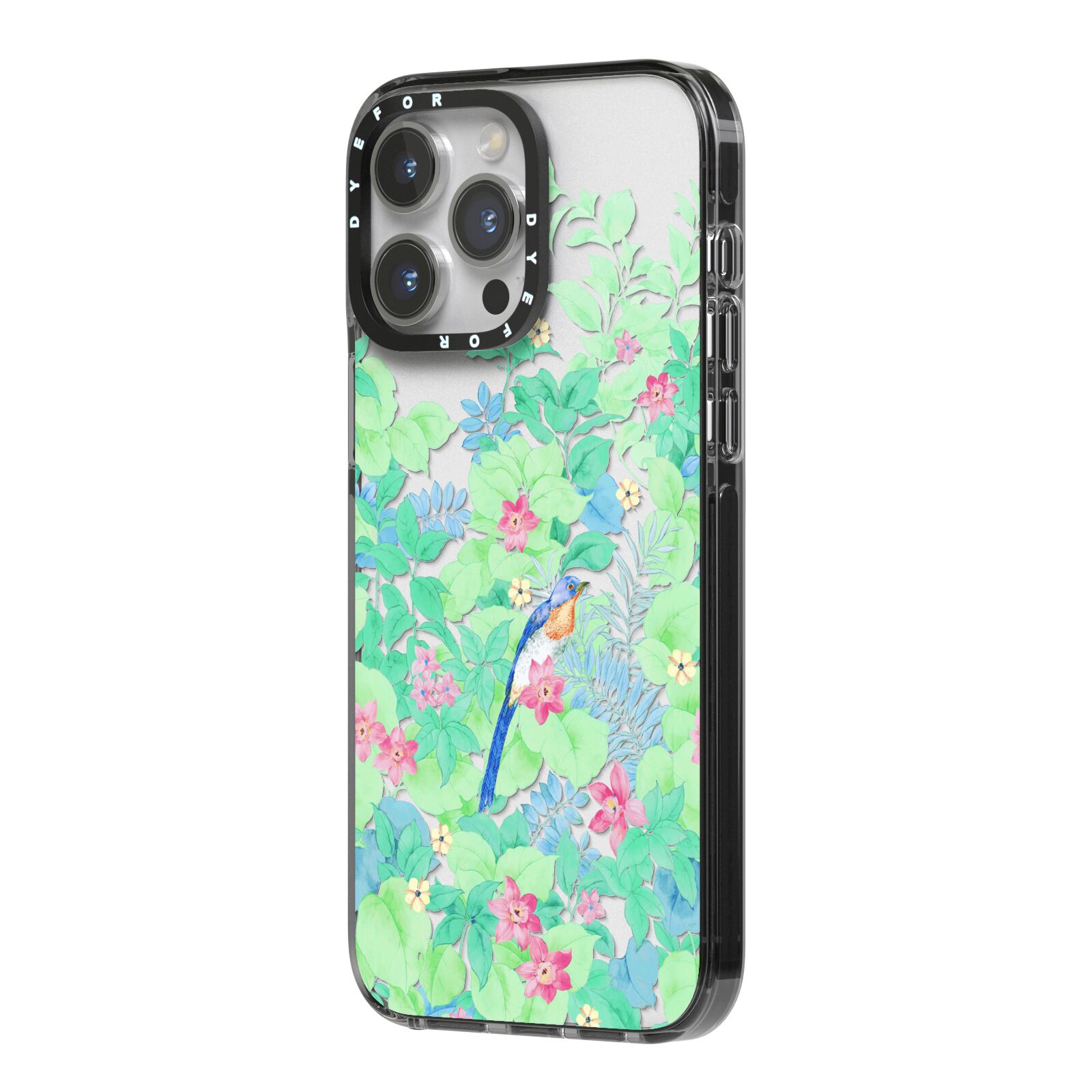 Watercolour Floral iPhone 14 Pro Max Black Impact Case Side Angle on Silver phone