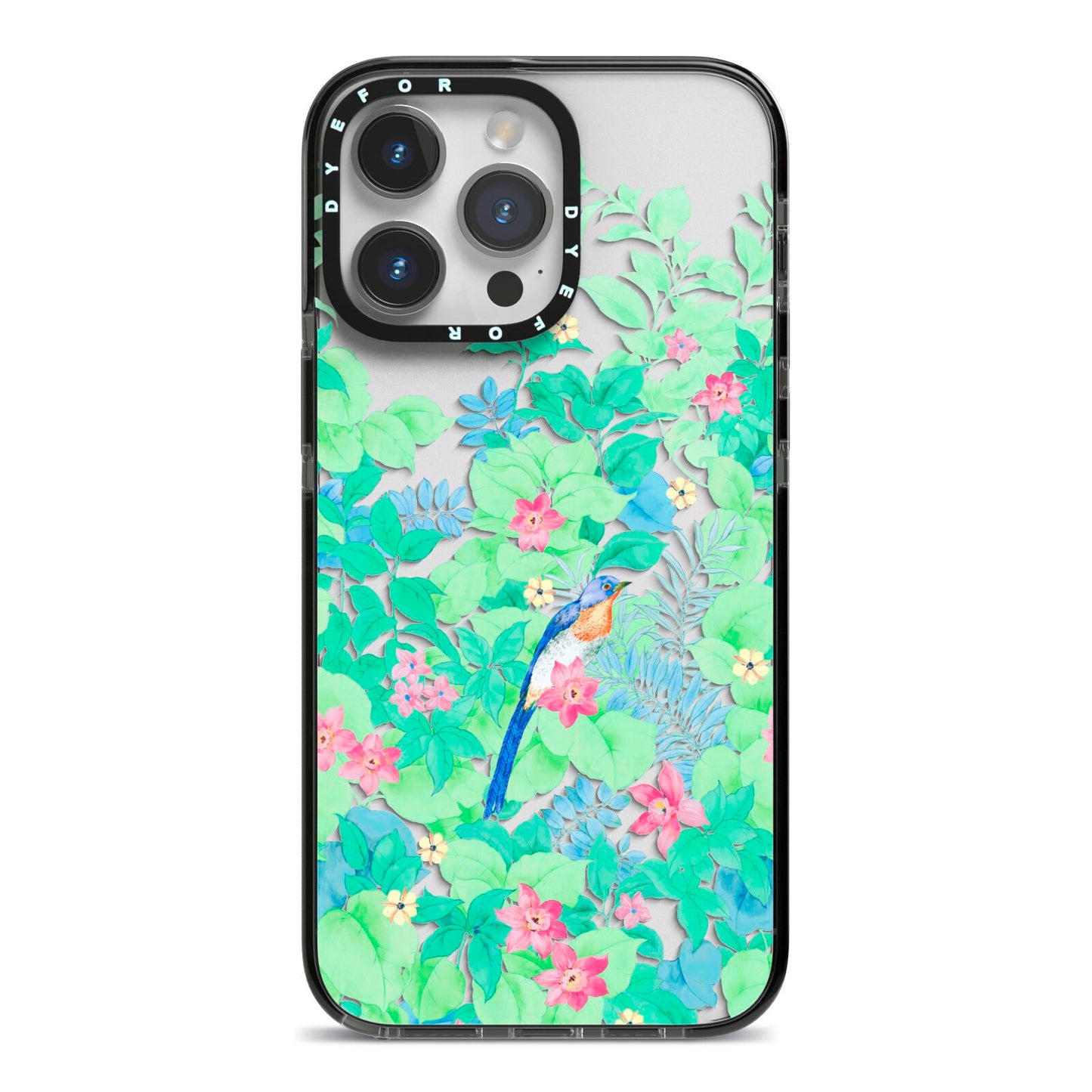Watercolour Floral iPhone 14 Pro Max Black Impact Case on Silver phone