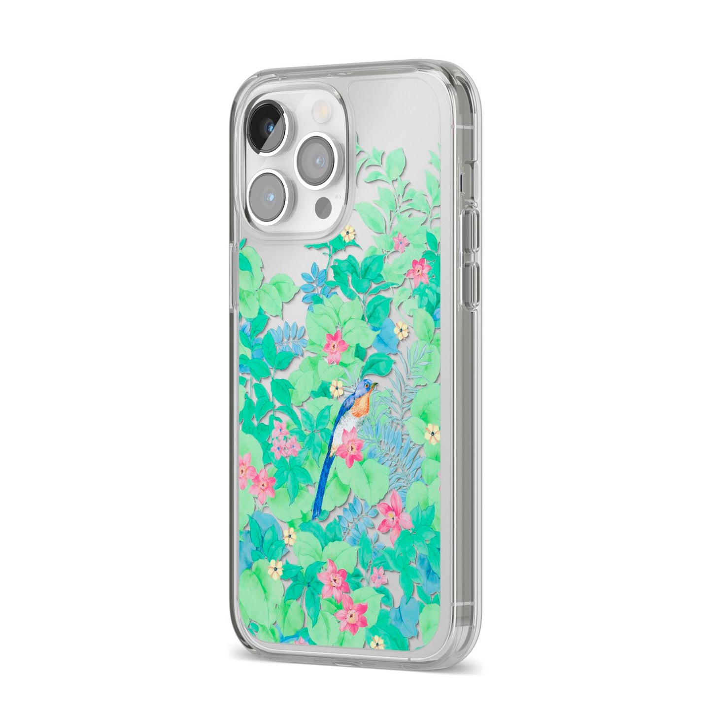Watercolour Floral iPhone 14 Pro Max Clear Tough Case Silver Angled Image
