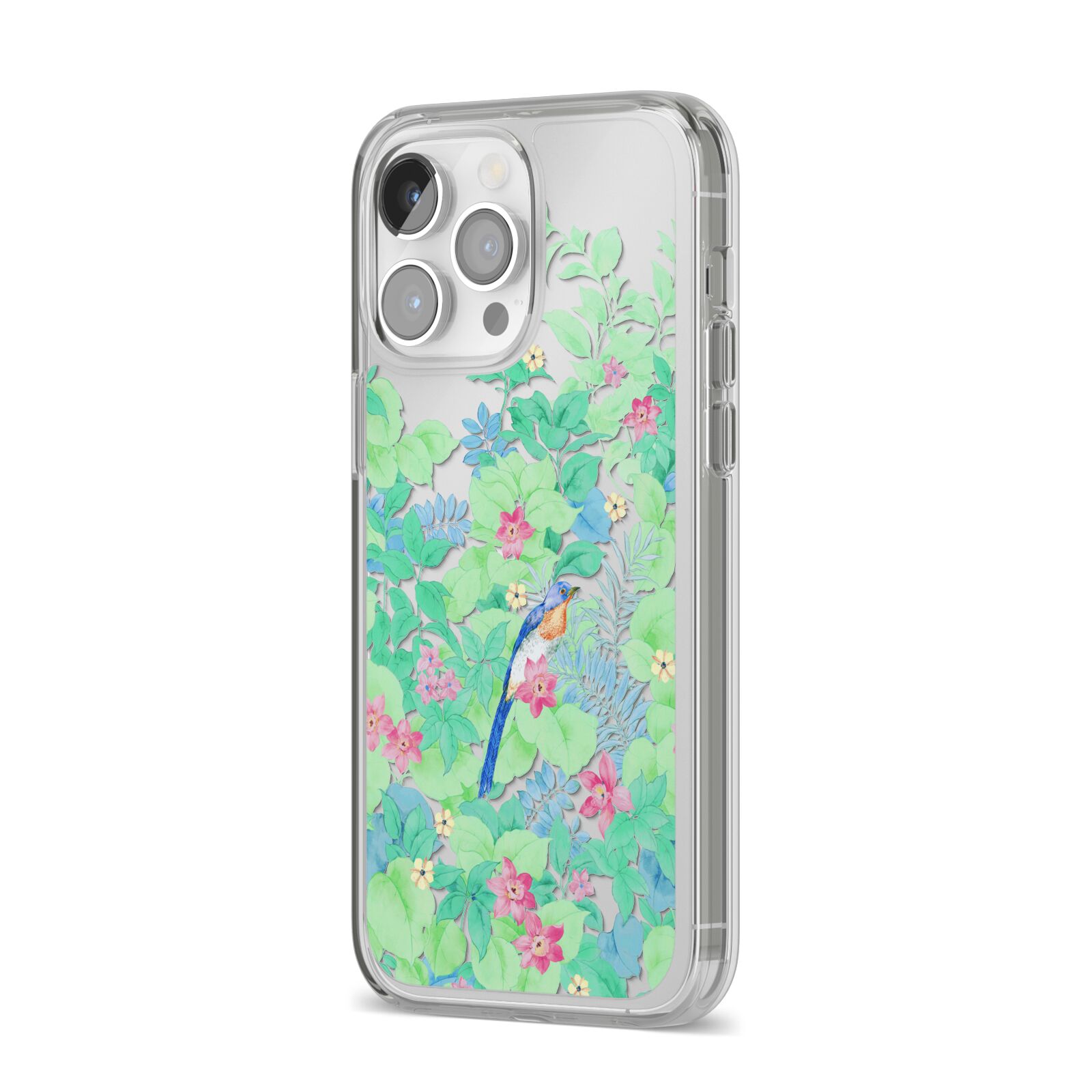 Watercolour Floral iPhone 14 Pro Max Clear Tough Case Silver Angled Image