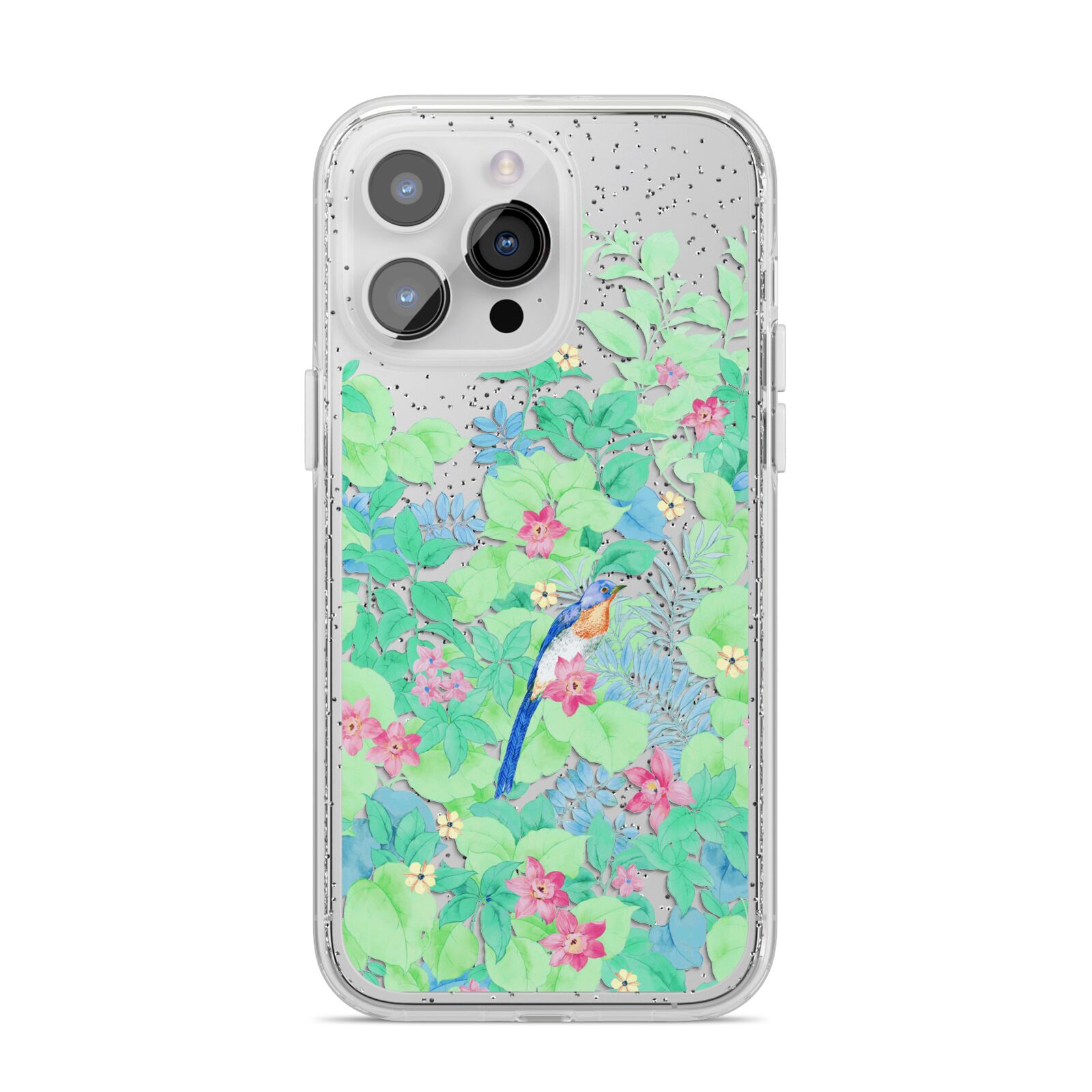 Watercolour Floral iPhone 14 Pro Max Glitter Tough Case Silver