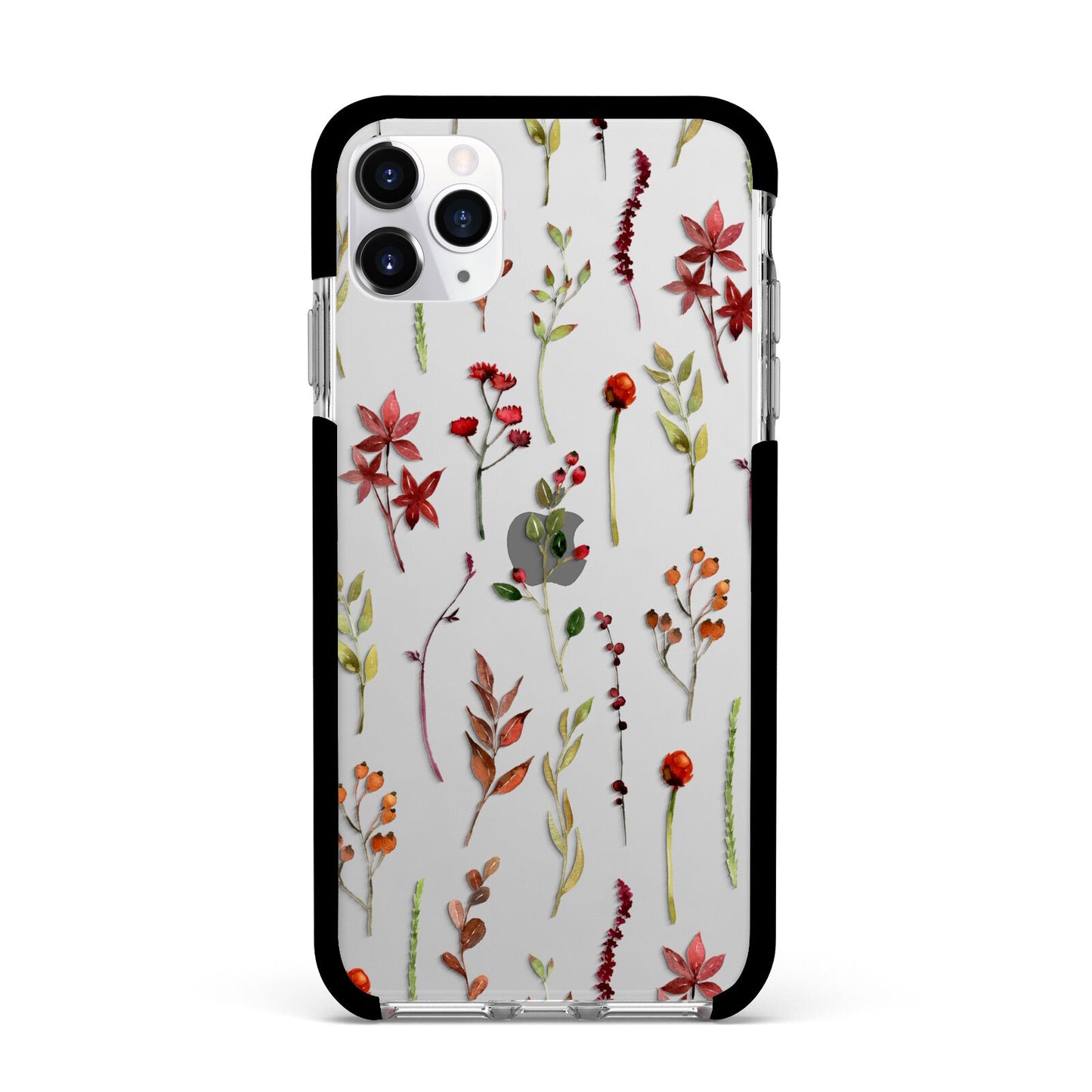 Watercolour Flowers and Foliage Apple iPhone 11 Pro Max in Silver with Black Impact Case