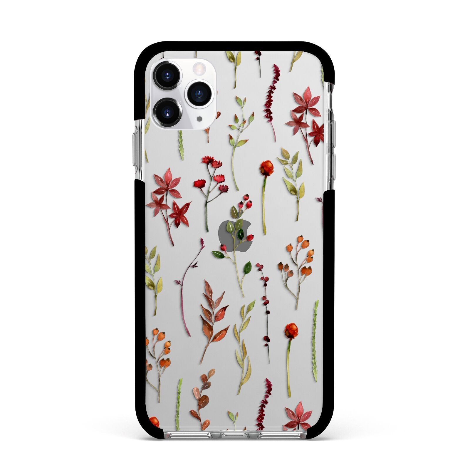 Watercolour Flowers and Foliage Apple iPhone 11 Pro Max in Silver with Black Impact Case