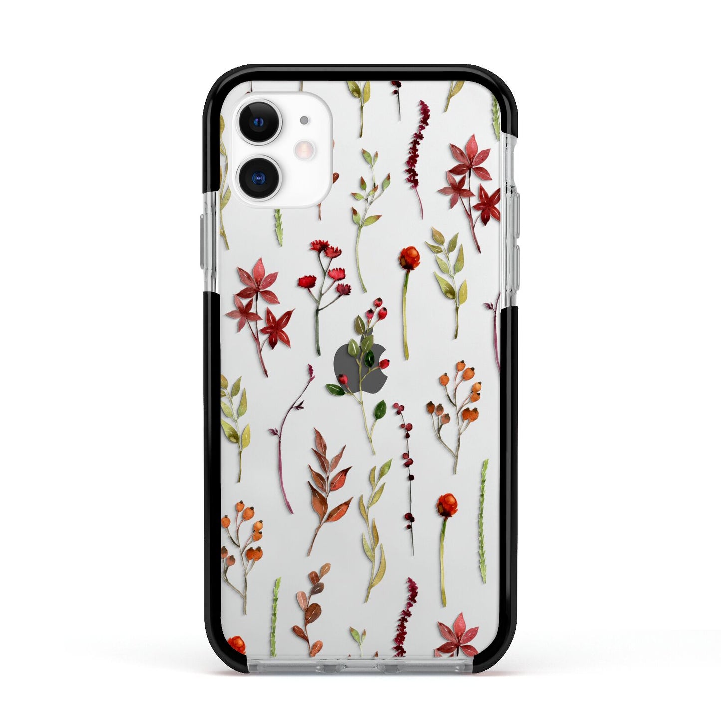 Watercolour Flowers and Foliage Apple iPhone 11 in White with Black Impact Case