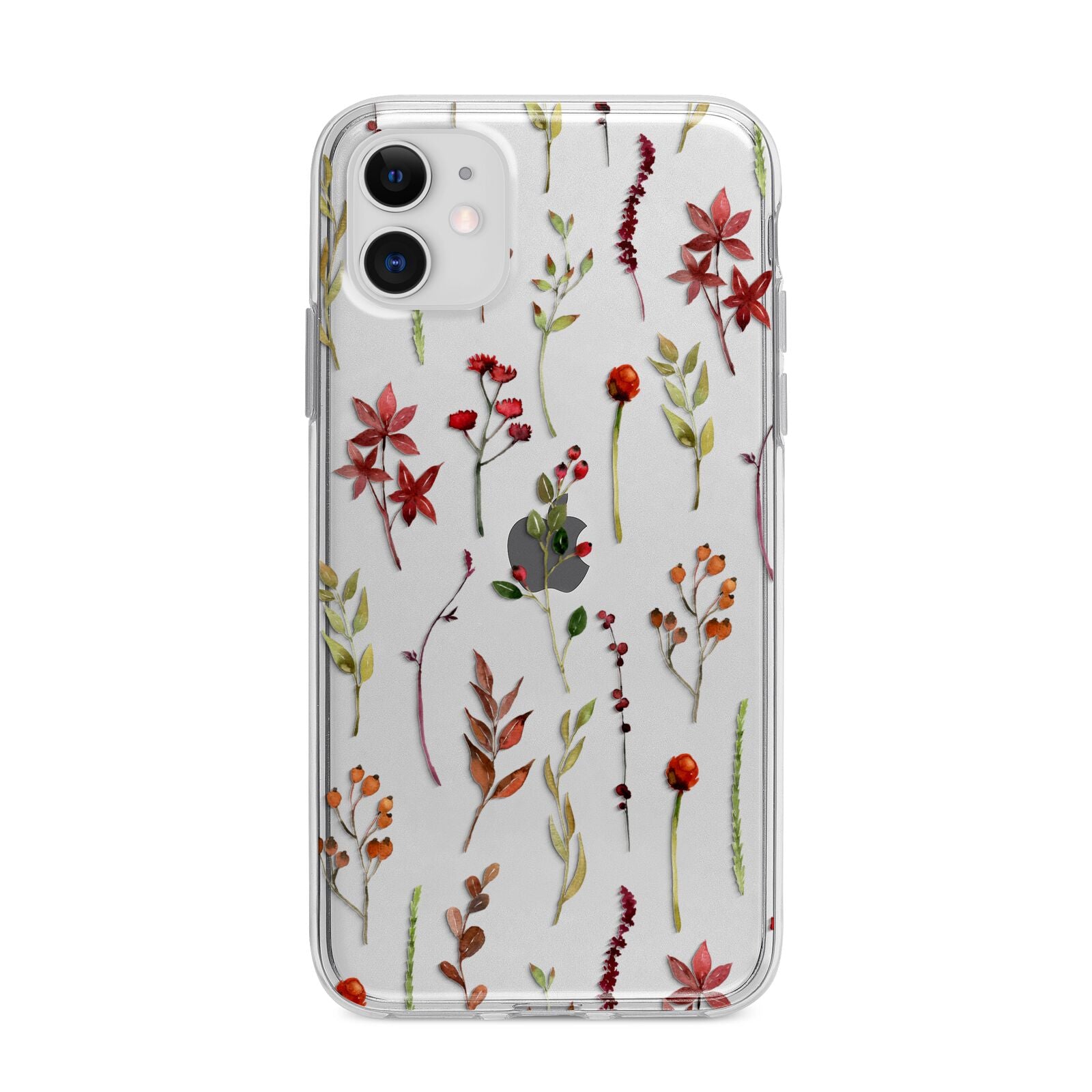 Watercolour Flowers and Foliage Apple iPhone 11 in White with Bumper Case