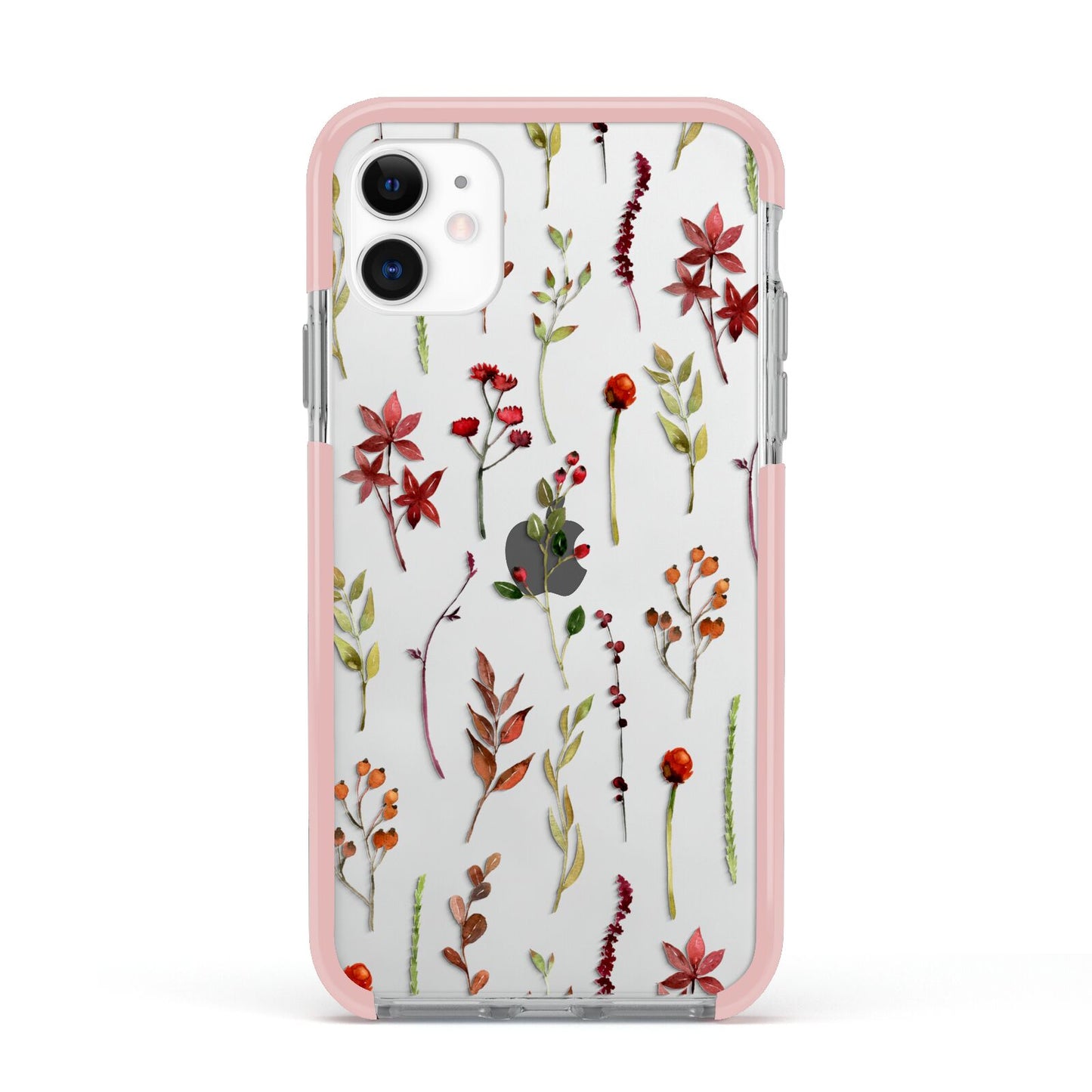 Watercolour Flowers and Foliage Apple iPhone 11 in White with Pink Impact Case