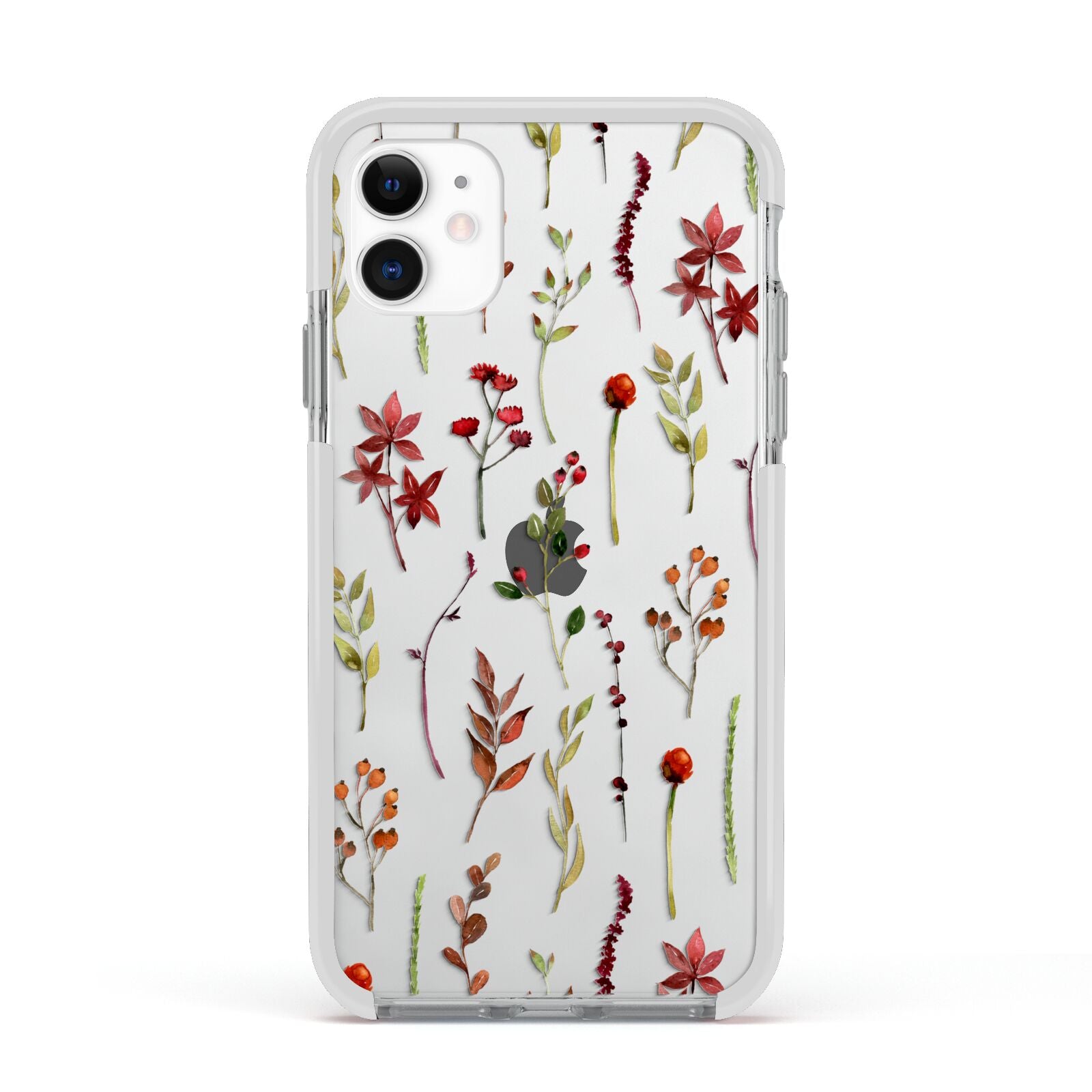 Watercolour Flowers and Foliage Apple iPhone 11 in White with White Impact Case