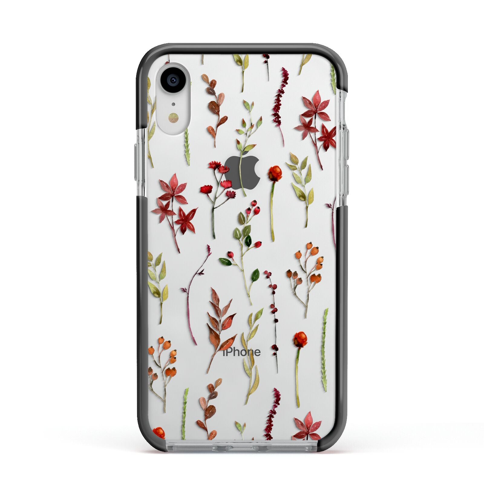 Watercolour Flowers and Foliage Apple iPhone XR Impact Case Black Edge on Silver Phone