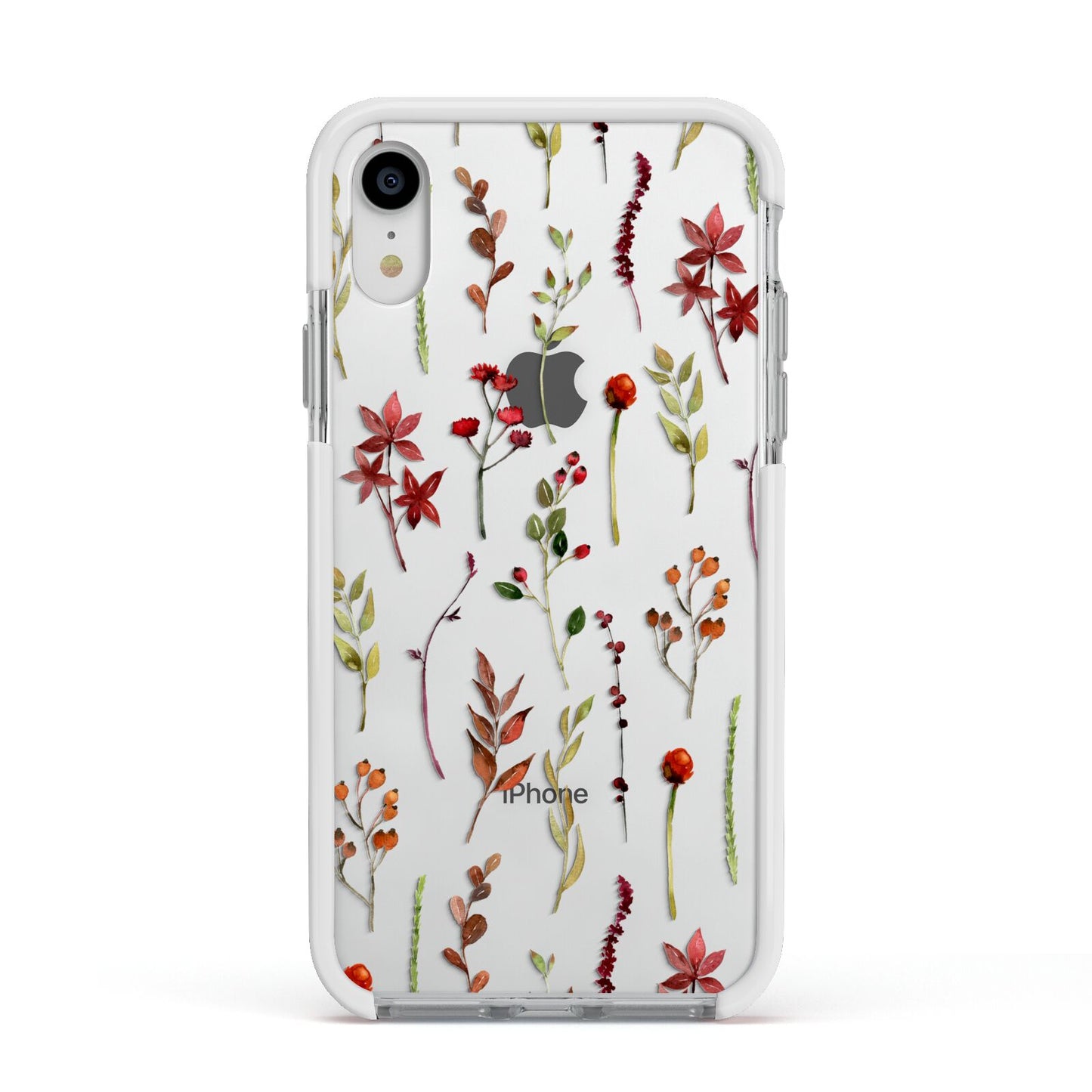 Watercolour Flowers and Foliage Apple iPhone XR Impact Case White Edge on Silver Phone