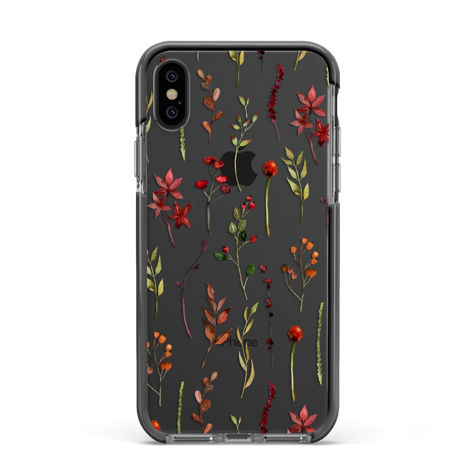 Watercolour Flowers and Foliage Apple iPhone Xs Impact Case Black Edge on Black Phone