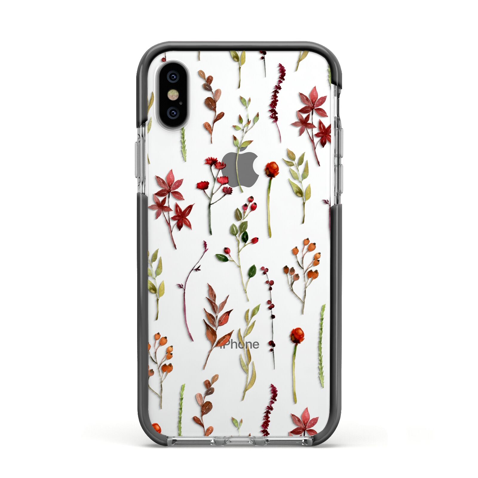 Watercolour Flowers and Foliage Apple iPhone Xs Impact Case Black Edge on Silver Phone