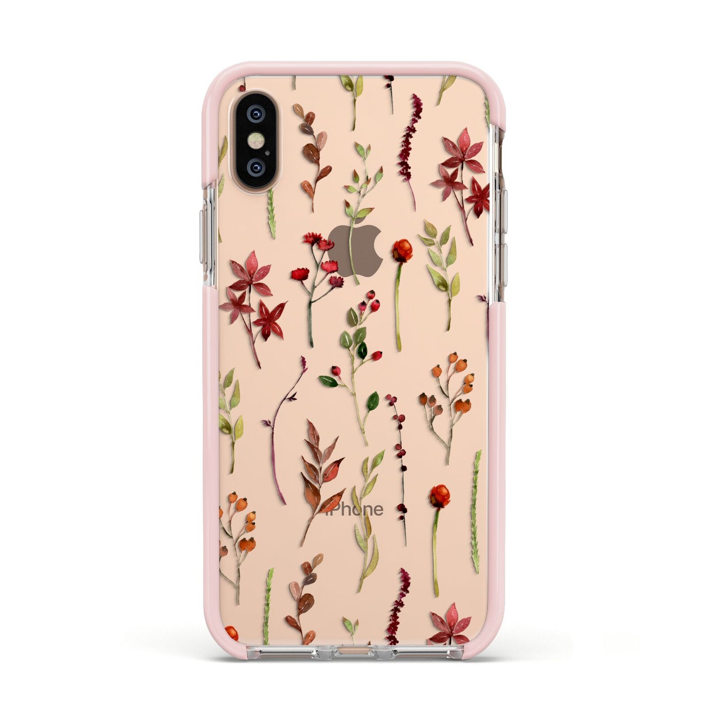Watercolour Flowers and Foliage Apple iPhone Xs Impact Case Pink Edge on Gold Phone