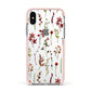 Watercolour Flowers and Foliage Apple iPhone Xs Impact Case Pink Edge on Silver Phone